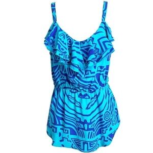 Amanda Uprichard Silk Peplum V Neck Ruffle Tank Top Blue Purple Small Pullover